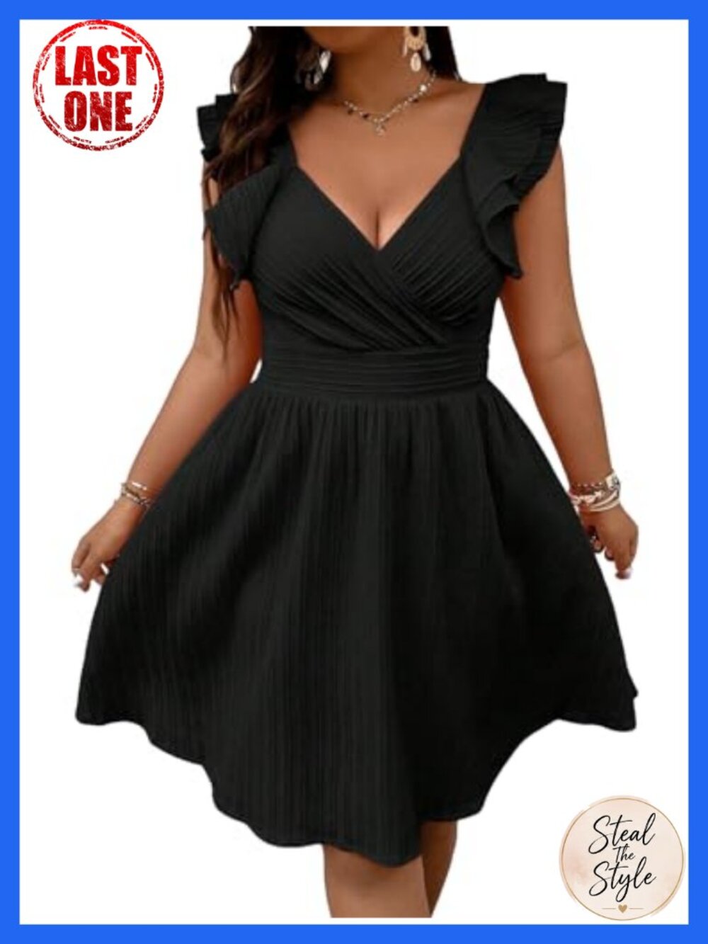 Plus Size Wrap Front Sweetheart Neck Ruffle Cap Sleeve A Line Dress